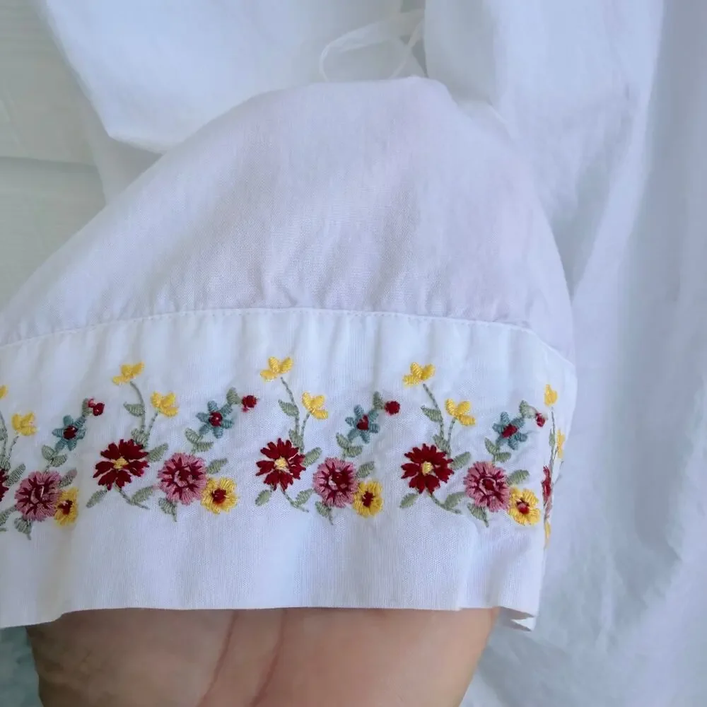 Pottery Barn Bed Bath Y2K Floral Embroidered Cotton Robe Women’s Small